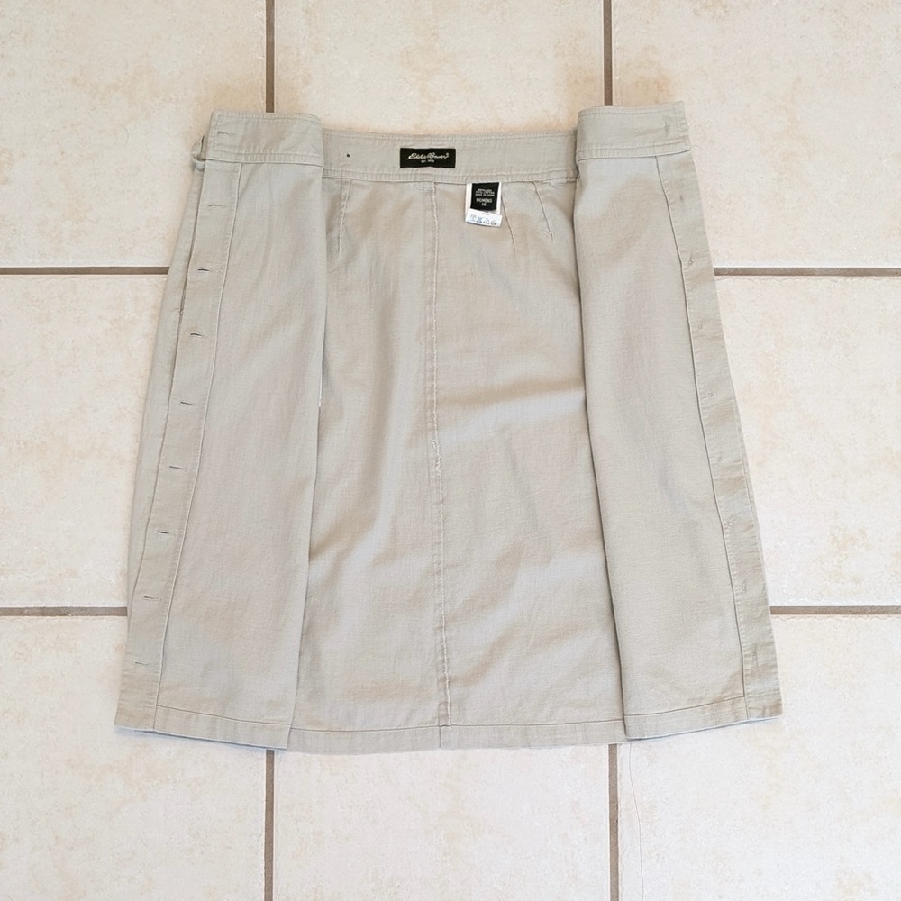 Eddie Bauer Linen & Cotton Size 14 Vintage Button Up A Line Tan Safari Skirt - Picture 13 of 14